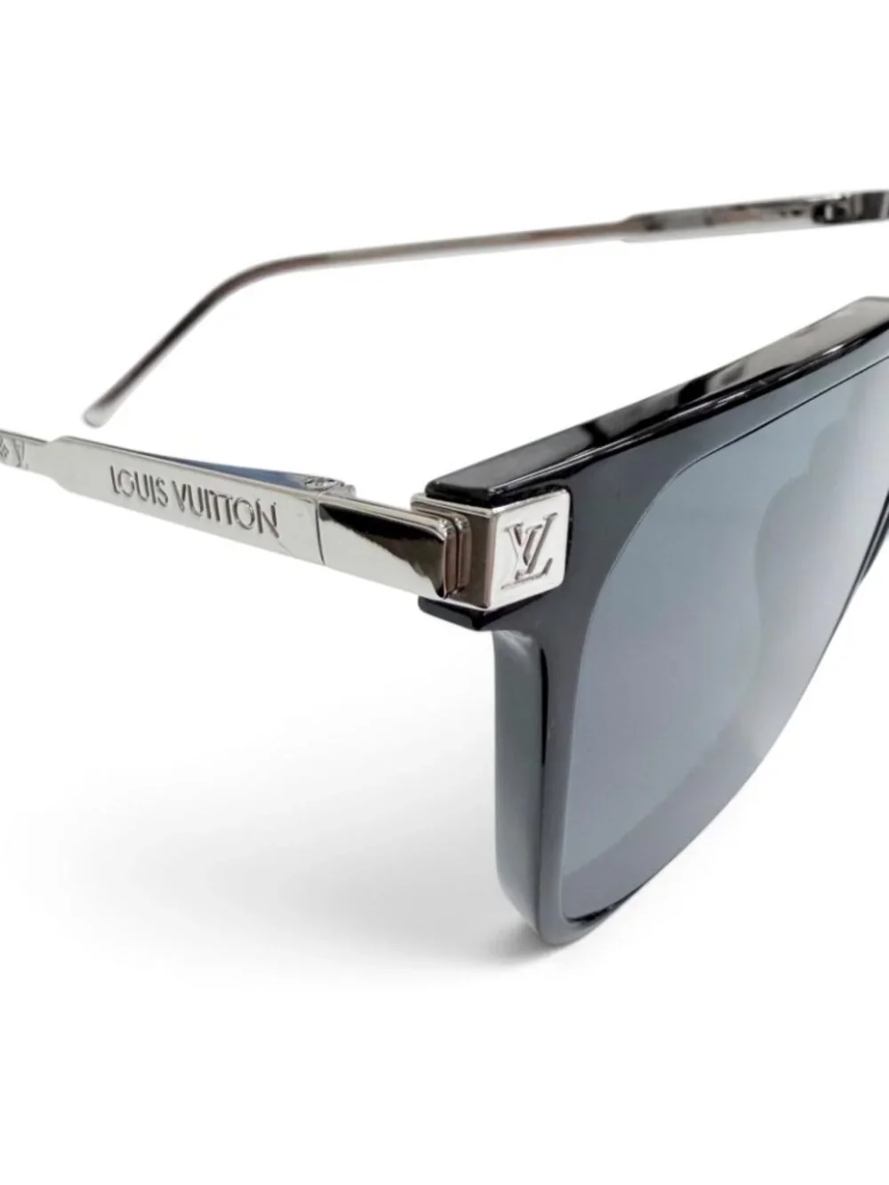 Louis Vuitton LV Rise Square Monogram Sunglasses Black Silver Demo Lens Eyewear